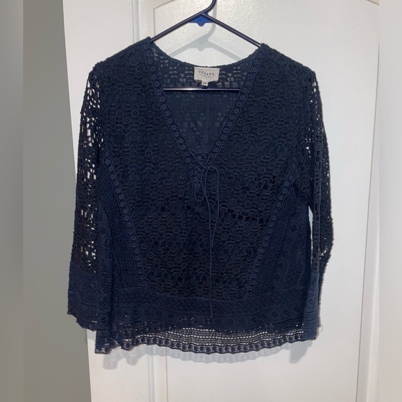 Sezane Albane Navy Blue Lace Blouse 💙 sz 6 - Picture 6 of 6